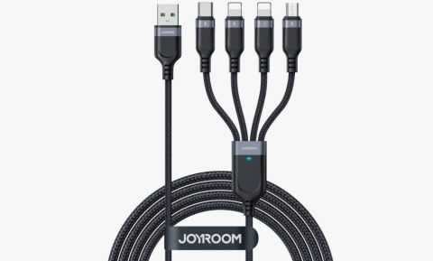 Laidas USB - USB C, 2xiPhone (lightning 8pin), micro USB (4-in-1) 3.5A 1.2m pintas juodas Joyroom S-A18